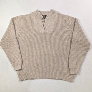 Eddie Bauer Chunky Knit 100% Cotton Henley Pullover Sweater Tan - XL